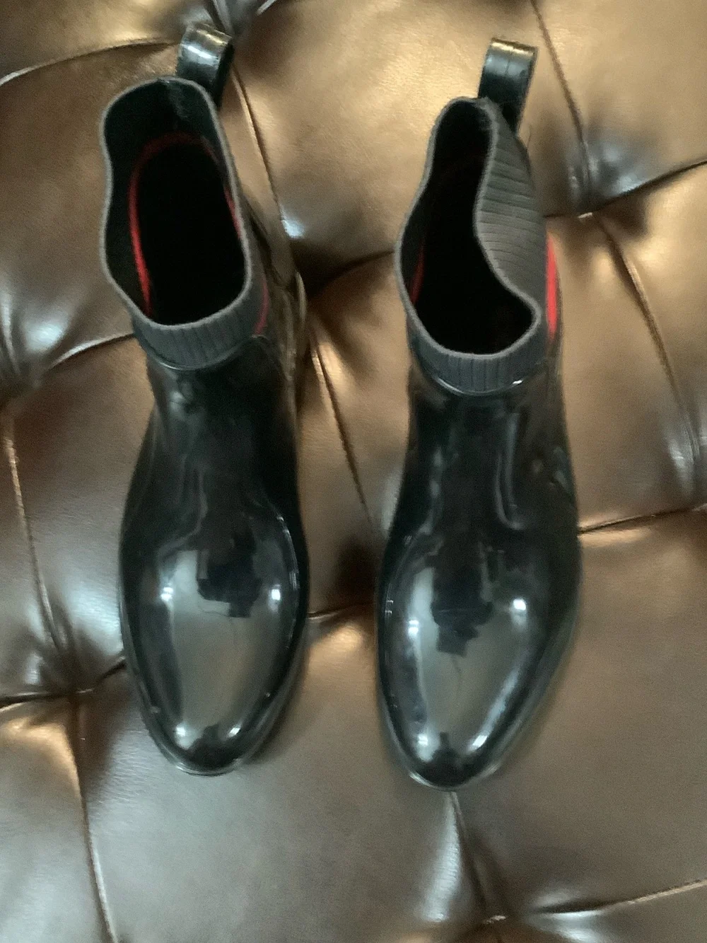 Coach Black Rain Boots with Red Accent